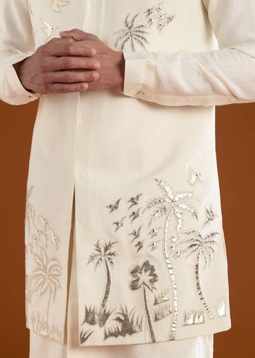 Cream Patchwork Jacket and Kurta Set
