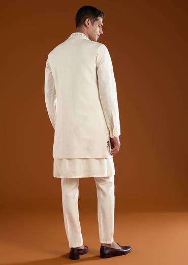 Cream Patchwork Jacket and Kurta Set