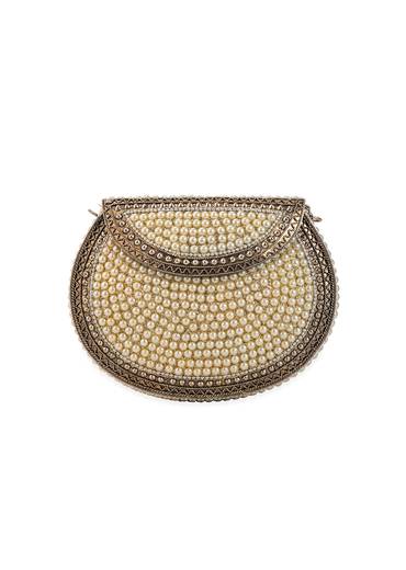 Cream Pearl Embellished Sling Bag