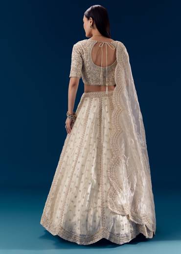 Cream Thread Embroidered Bridal Lehenga Set