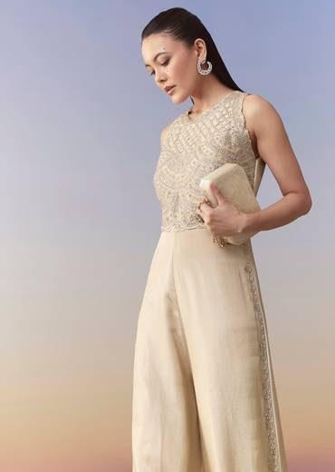 Cream Tissue Embellished Jumpsuit