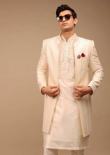 Cream Sherwani With Detailed Resham Work