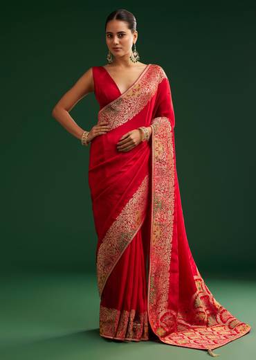 Crimson Dola Silk Saree With Intricate Zari Work