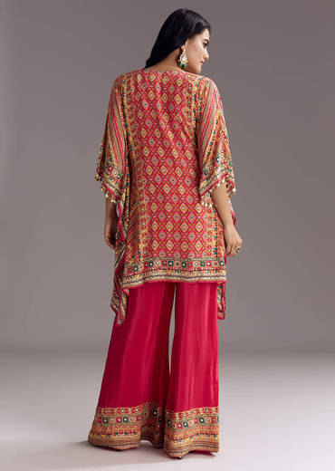 Crimson Red Printed Kaftaan Set