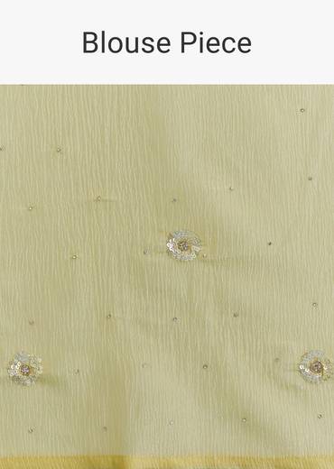 Lemon Yellow Crushed Tissue Saree With Embroidered Scallop Border