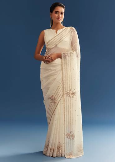 Crushed Tissue Saree With Cutdana And Sequins Embroidery
