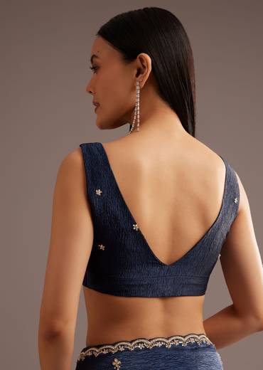 Blue Tissue Saree With Cutdana Scallop Border