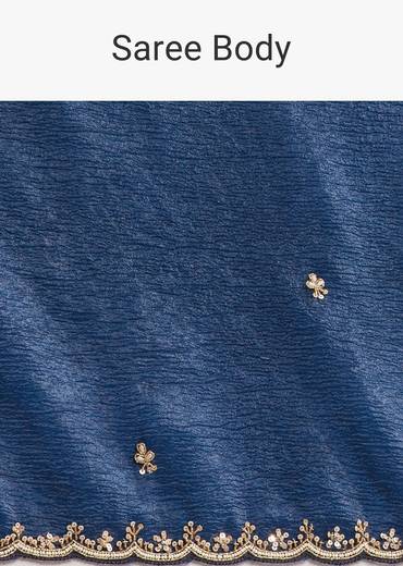 Blue Tissue Saree With Cutdana Scallop Border