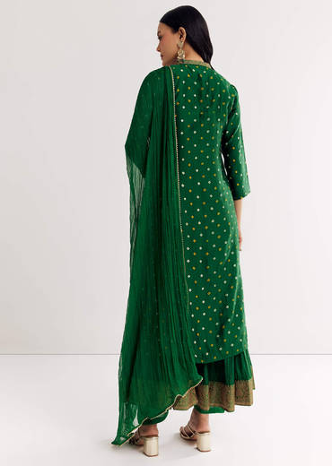 Dark Green Bandhani Kurta Set With Dupatta