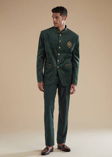 Dark Green Mens Jodhpuris with Metal Thread Resham Detail Work
