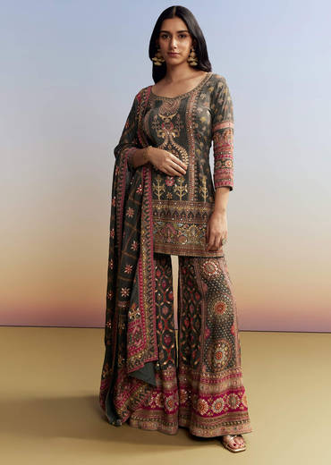 Dark Green Printed Sharara Set