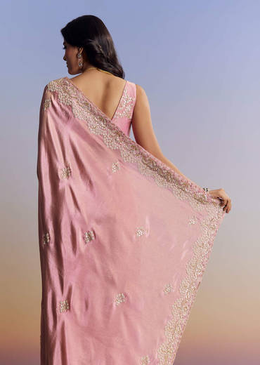 Dark Peach Tissue Saree With Gota Patti Embroidery