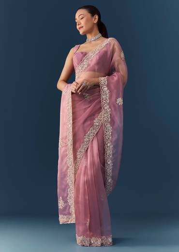 Dusty Pink Embroidered Saree with Blouse Fabric