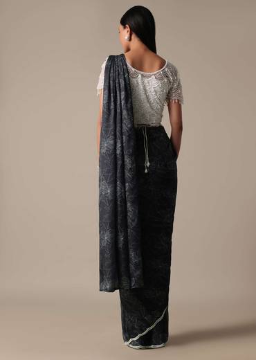 Elegant Pleated Printed Saree With Embellished Ready Blouse