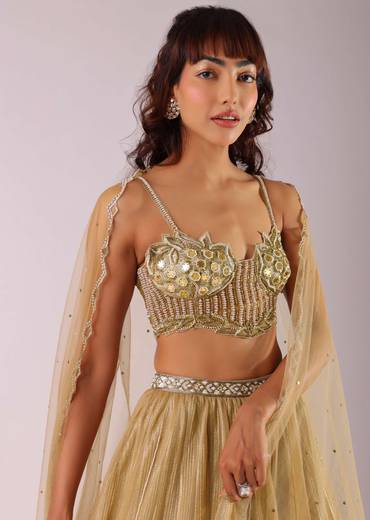 Glam Gold Embroidered Lehenga Set In Foil Knit Fabric