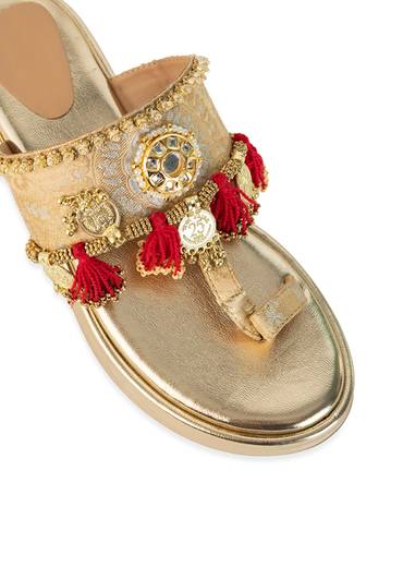 Gold Antique Coin Embellished Tassel Wedges