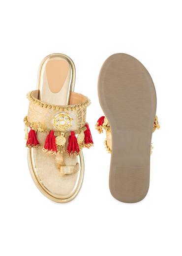 Gold Antique Coin Embellished Tassel Wedges