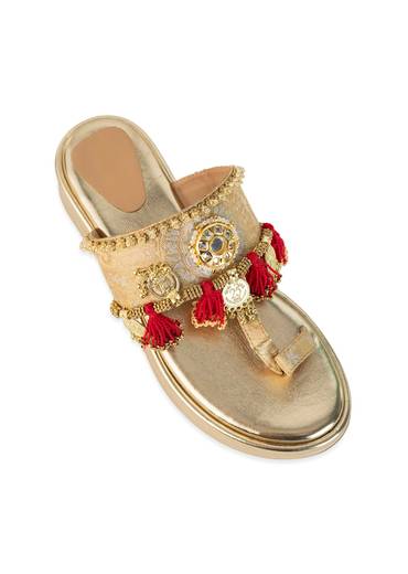 Gold Antique Coin Embellished Tassel Wedges