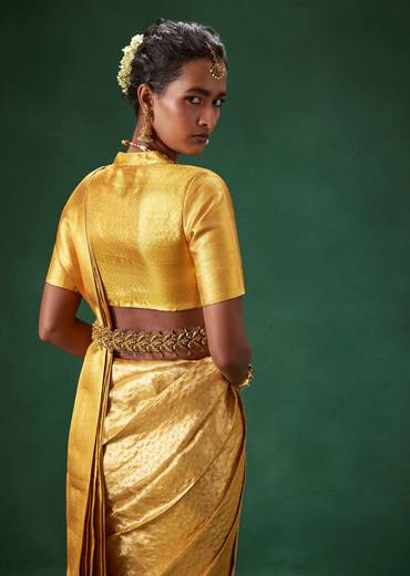 Gold Bridal Kanjivaram Jaal Weave Saree with Unstitched Blouse