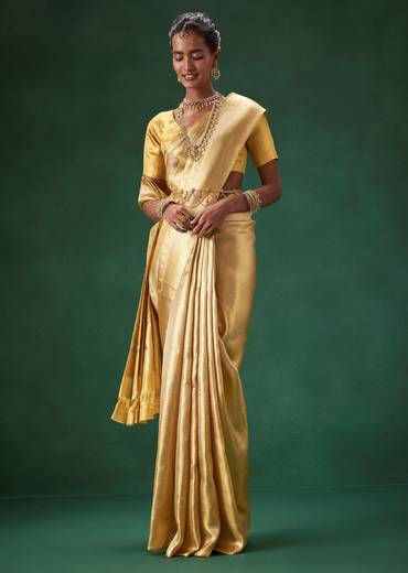 Gold Bridal Kanjivaram Zari Weave Saree with Unstitched Blouse