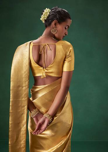 Gold Bridal Kanjivaram Zari Weave Saree with Unstitched Blouse