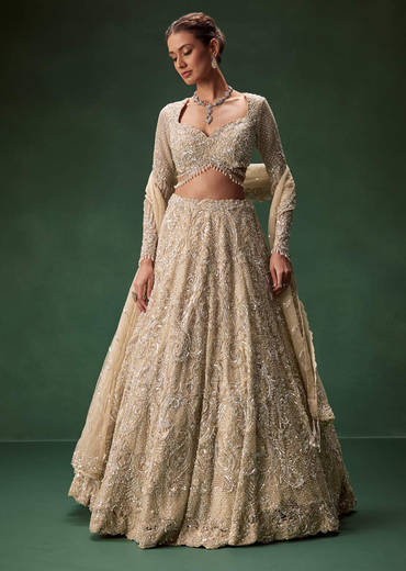 Gold Bridal Lehenga With Heavy Zari And Sequin Detailing
