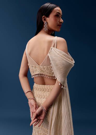 Gold Draped Lehenga with Embellished Blouse