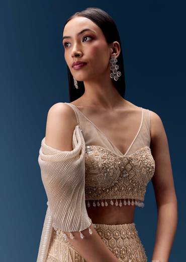 Gold Draped Lehenga with Embellished Blouse