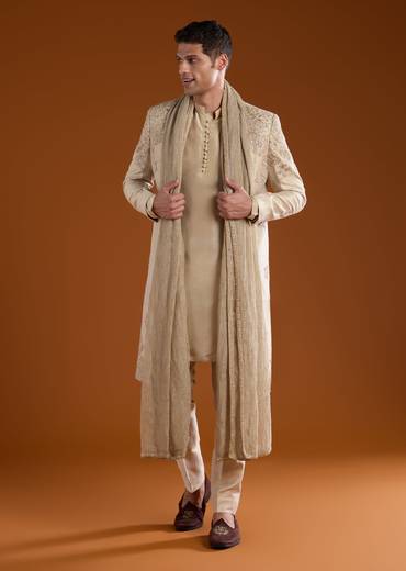 Gold Embroidered Silk Sherwani Kurta Set
