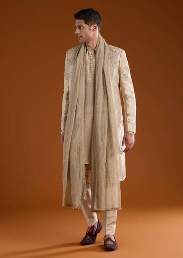 Gold Embroidered Silk Sherwani Kurta Set