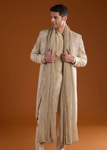 Gold Embroidered Silk Sherwani Kurta Set