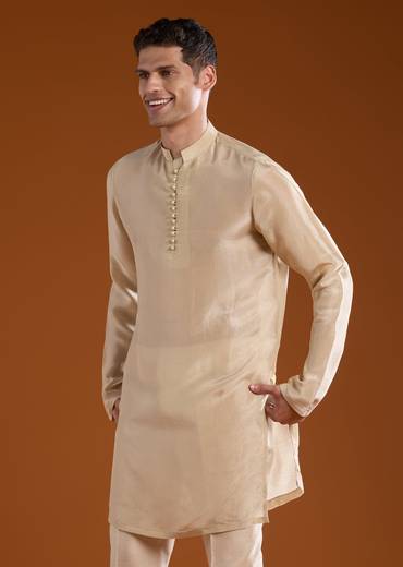 Gold Embroidered Silk Sherwani Kurta Set