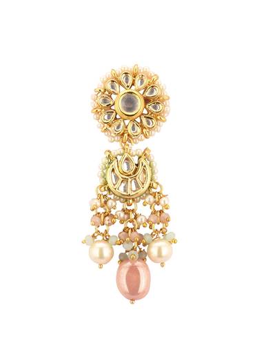 Gold-Finish Kundan Choker Necklace Set With Multicolor Meenakari Work In Mix Metal