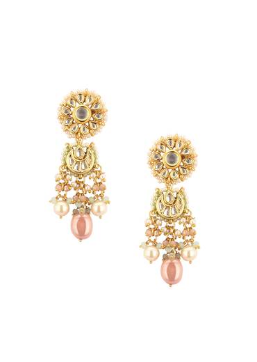 Gold-Finish Kundan Choker Necklace Set With Multicolor Meenakari Work In Mix Metal