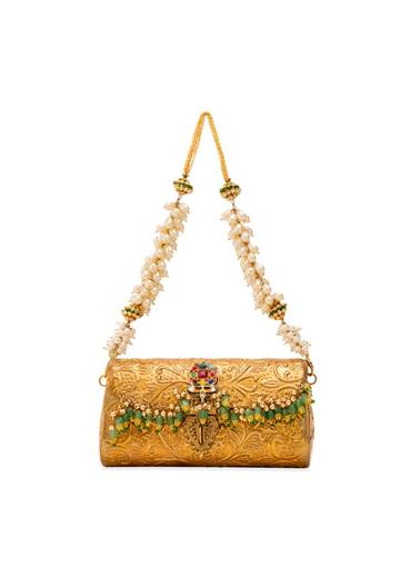 Gold Floral Embossed Textured Metal Bag
