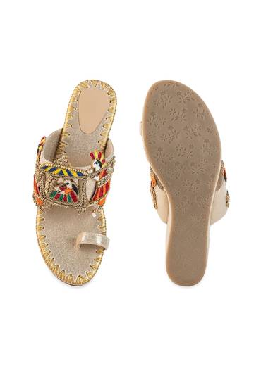 Gold Hand Embroidered Resham Wedges