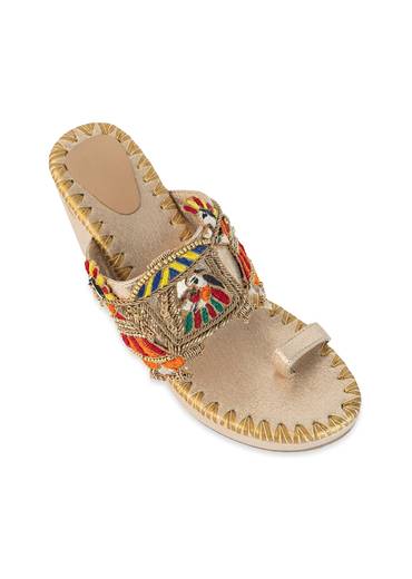 Gold Hand Embroidered Resham Wedges