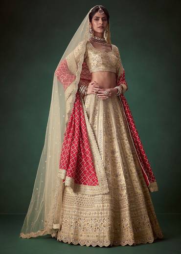 Gold Heavy Embroidered Bridal Lehenga Set