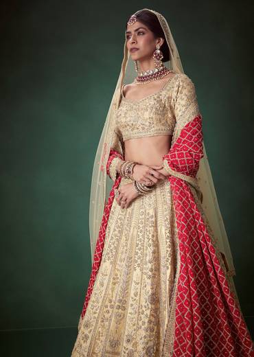 Gold Heavy Embroidered Bridal Lehenga Set