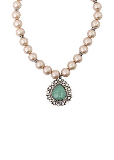 Gold Modern Polki Pendant Necklace and Earring Set