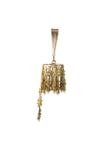 Gold Peacock Motif Tassel Detail Bucket Bag