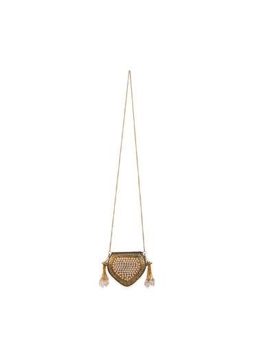 Gold Pearl Embellished Filigree Sling Bag