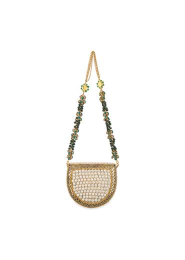 Gold Pearl Embellished Metal Bag
