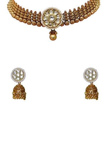 Gold Rajwadi Kundan Necklace and Earring Set