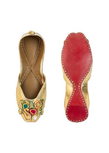 Gold Sequin and Kundan Embellished Juttis