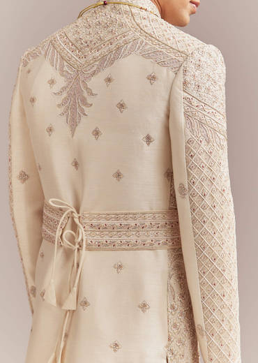 Gold Silk Sherwani For Groom With Intricate Hand Work