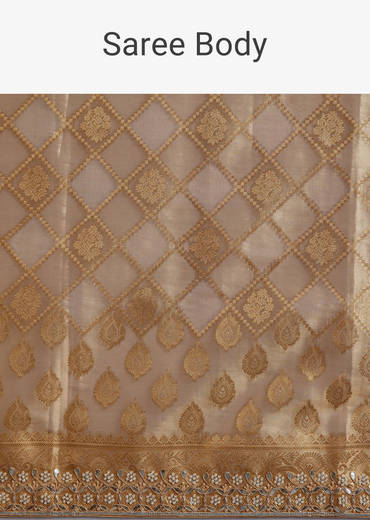 Gold Tissue Brocade Saree With Tassels And Gota Patti Moti Embroidery