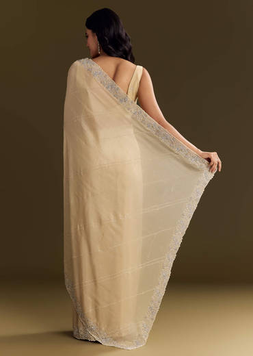 Gold Tissue Saree With Cutdana And Beads Scallop Border