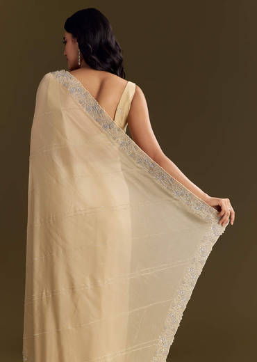 Gold Tissue Saree With Cutdana And Beads Scallop Border
