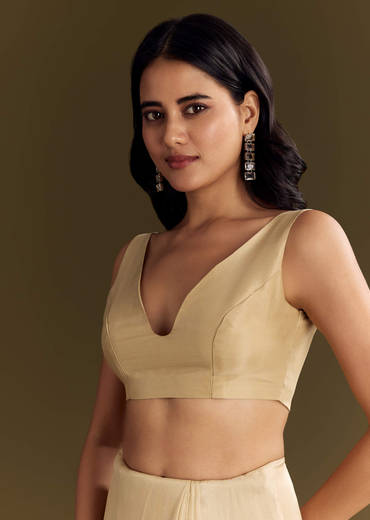 Gold Tissue Saree With Cutdana And Beads Scallop Border